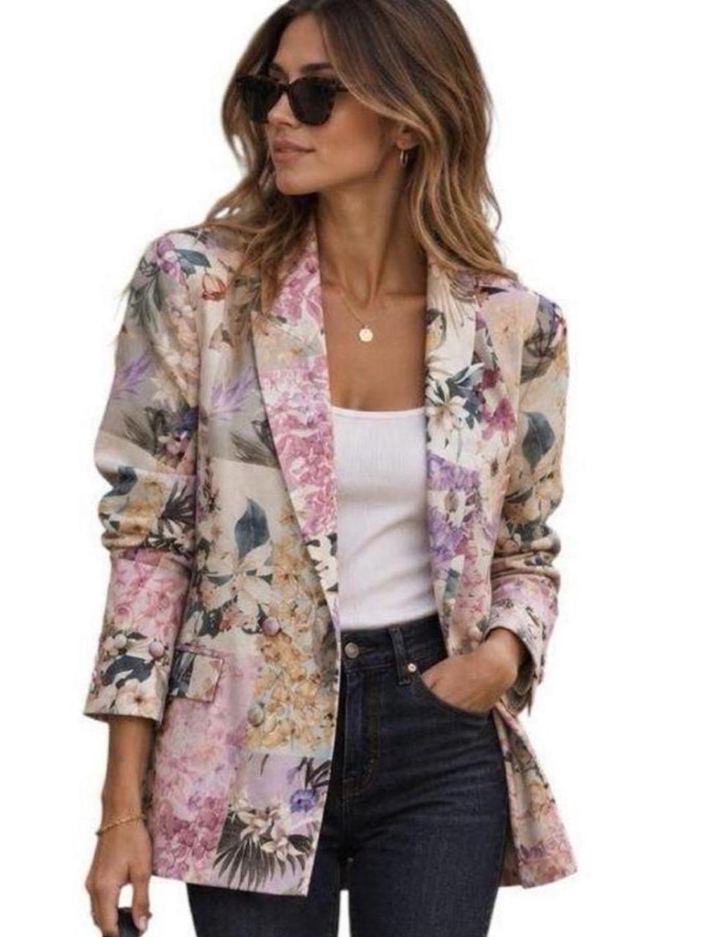 🌸VICI Floral Print Cotton & Linen Lightweight Oversized Tailored Blazer | M